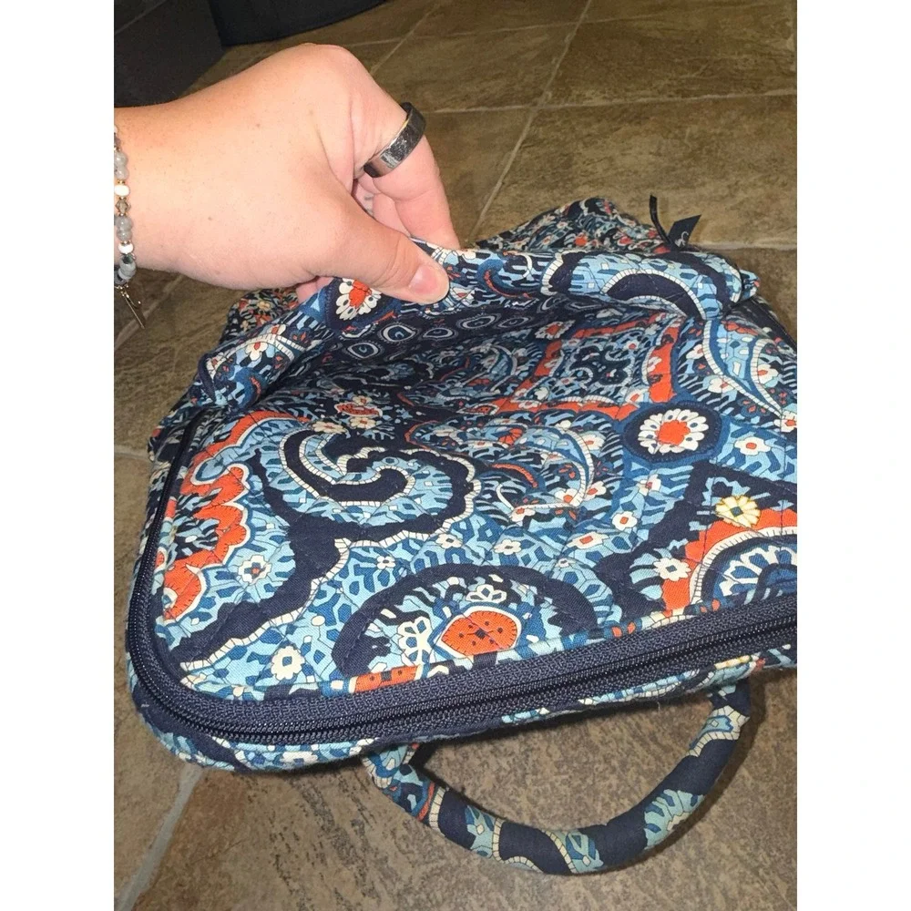 Vera Bradley Blue Lagoon Quilted Cotton Backpack Navy Blue Orange Floral Bag